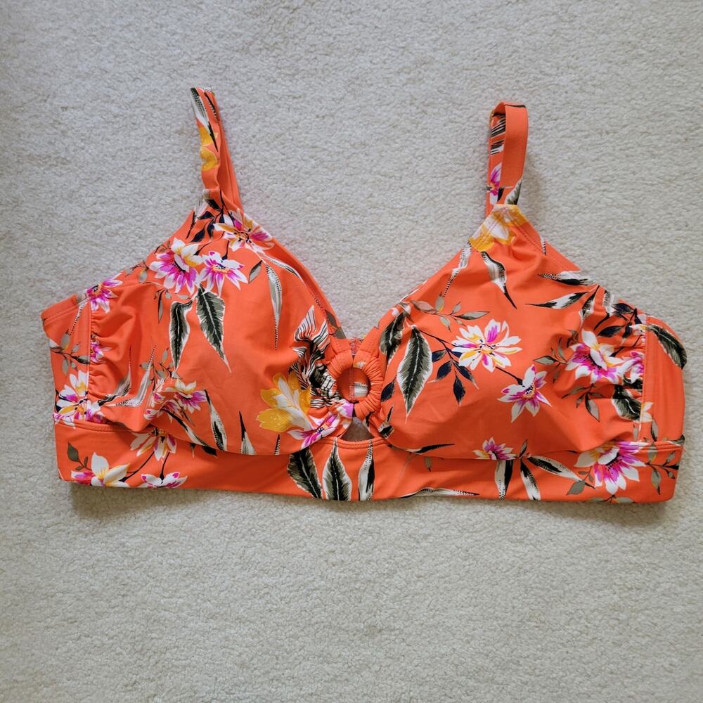 EUC Xhilaration 24W Tropical Floral Bikini Top Adjustable Orange
